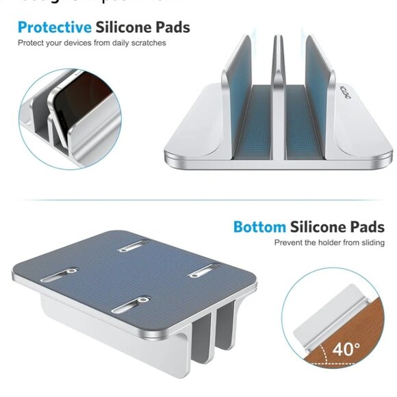 OMOTON ADJUSTABLE DOUBLE VERTICAL LAPTOP STAND- SILVER ALUMINUM DOCK - Picture 6 of 12